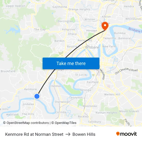 Kenmore Rd at Norman Street to Bowen Hills map