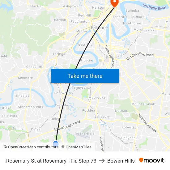 Rosemary St at Rosemary - Fir, Stop 73 to Bowen Hills map