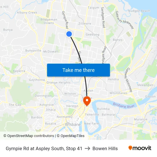 Gympie Rd at Aspley South, Stop 41 to Bowen Hills map