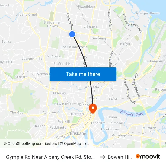 Gympie Rd Near Albany Creek Rd, Stop 42 to Bowen Hills map