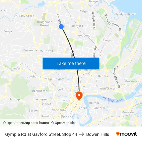 Gympie Rd at Gayford Street, Stop 44 to Bowen Hills map