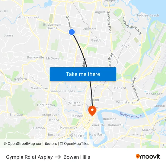 Gympie Rd at Aspley to Bowen Hills map