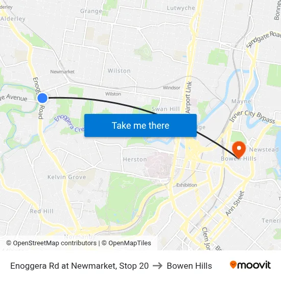 Enoggera Rd at Newmarket, Stop 20 to Bowen Hills map