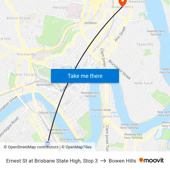 Ernest St at Brisbane State High, Stop 3 to Bowen Hills map