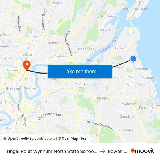 Tingal Rd at Wynnum North State School, Stop 10/5 to Bowen Hills map