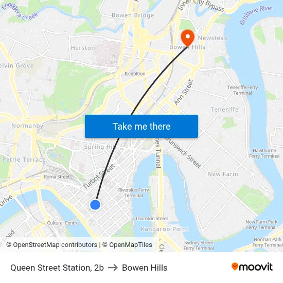 Queen Street Station, 2b to Bowen Hills map
