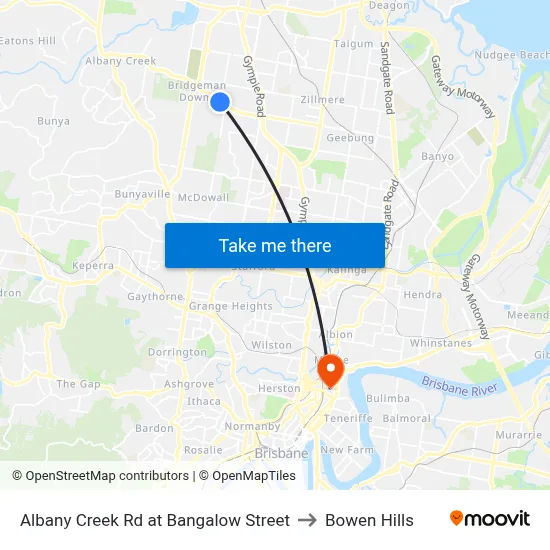 Albany Creek Rd at Bangalow Street to Bowen Hills map