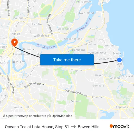 Oceana Tce at Lota House, Stop 81 to Bowen Hills map