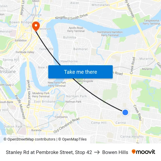 Stanley Rd at Pembroke Street, Stop 42 to Bowen Hills map