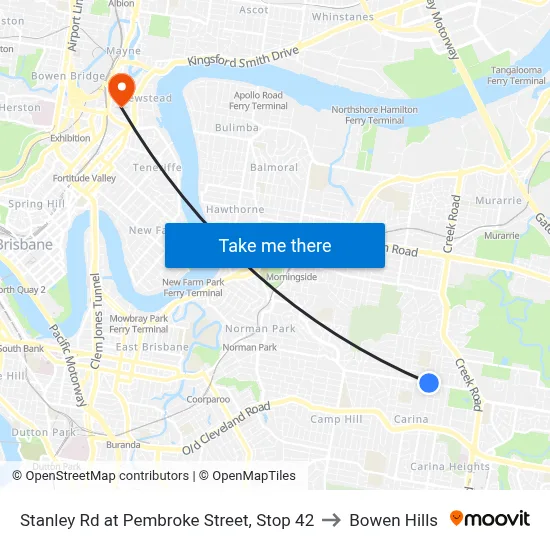 Stanley Rd at Pembroke Street, Stop 42 to Bowen Hills map