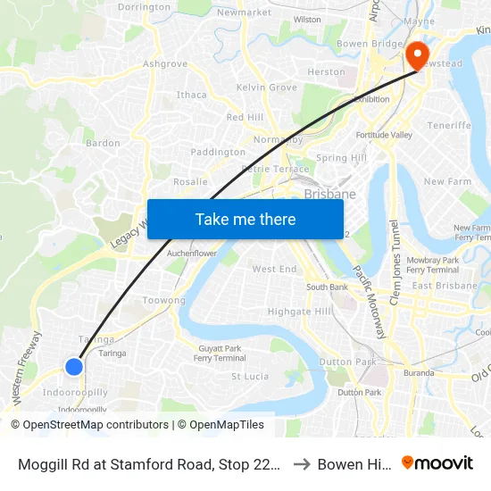Moggill Rd at Stamford Road, Stop 22/23 to Bowen Hills map