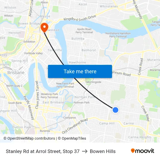 Stanley Rd at Arrol Street, Stop 37 to Bowen Hills map