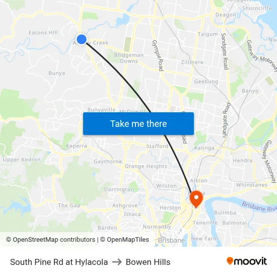 South Pine Rd at Hylacola to Bowen Hills map