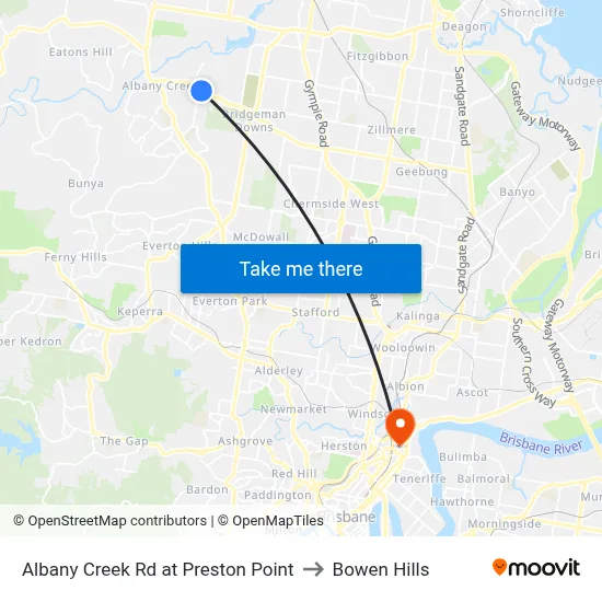 Albany Creek Rd at Preston Point to Bowen Hills map