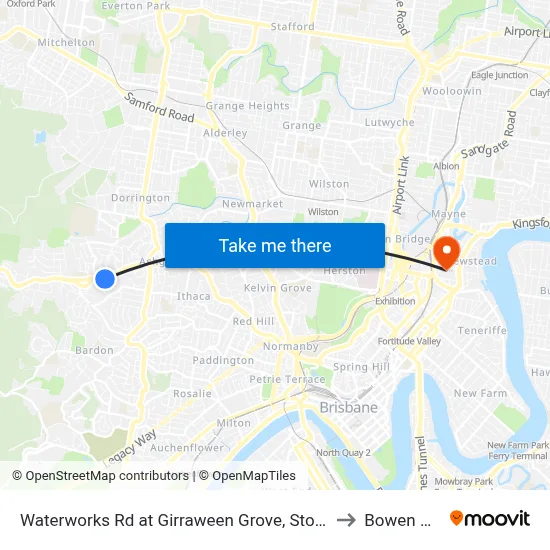 Waterworks Rd at Girraween Grove, Stop 21/22 to Bowen Hills map
