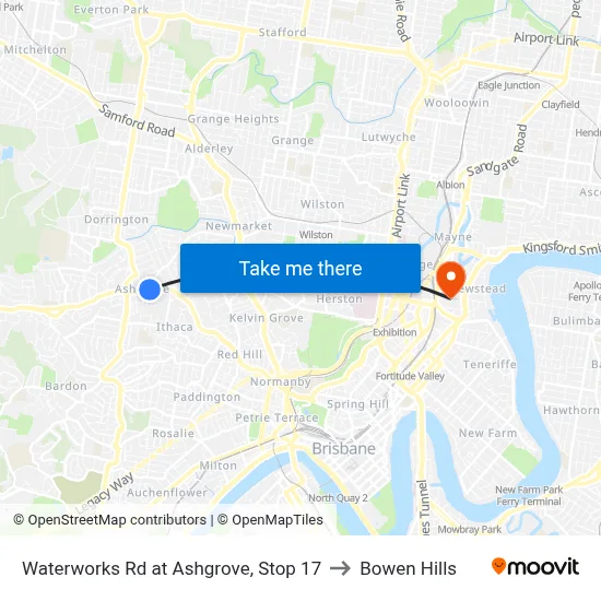 Waterworks Rd at Ashgrove, Stop 17 to Bowen Hills map