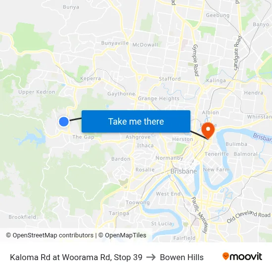Kaloma Rd at Woorama Rd, Stop 39 to Bowen Hills map