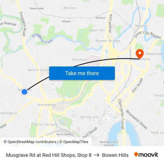 Musgrave Rd at Red Hill Shops, Stop 8 to Bowen Hills map