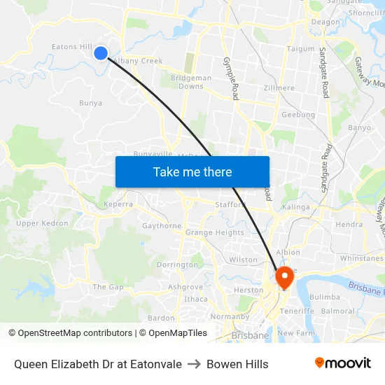 Queen Elizabeth Dr at Eatonvale to Bowen Hills map