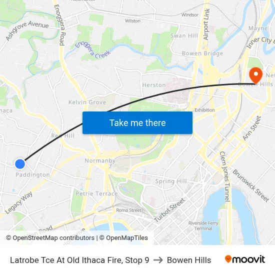 Latrobe Tce At Old Ithaca Fire, Stop 9 to Bowen Hills map
