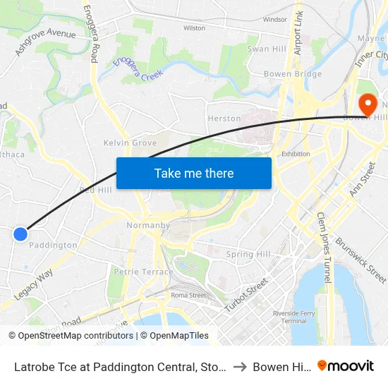 Latrobe Tce at Paddington Central, Stop 10 to Bowen Hills map