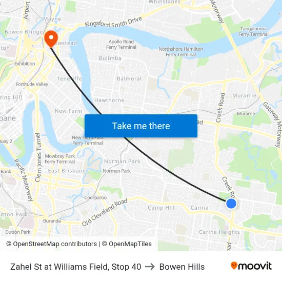 Zahel St at Williams Field, Stop 40 to Bowen Hills map