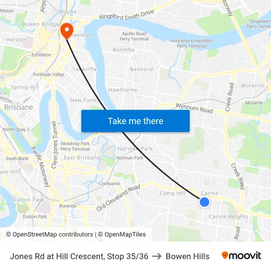 Jones Rd at Hill Crescent, Stop 35/36 to Bowen Hills map