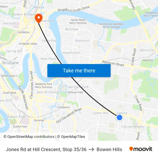Jones Rd at Hill Crescent, Stop 35/36 to Bowen Hills map