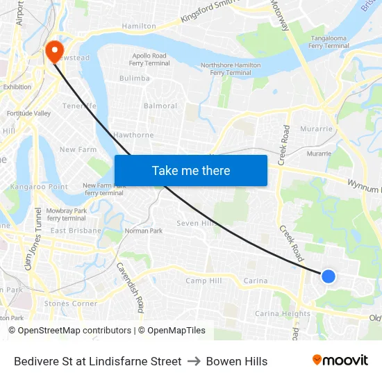 Bedivere St at Lindisfarne Street to Bowen Hills map