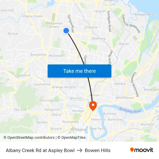 Albany Creek Rd at Aspley Bowl to Bowen Hills map
