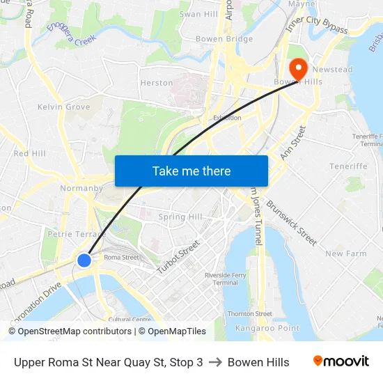Upper Roma St Near Quay St, Stop 3 to Bowen Hills map