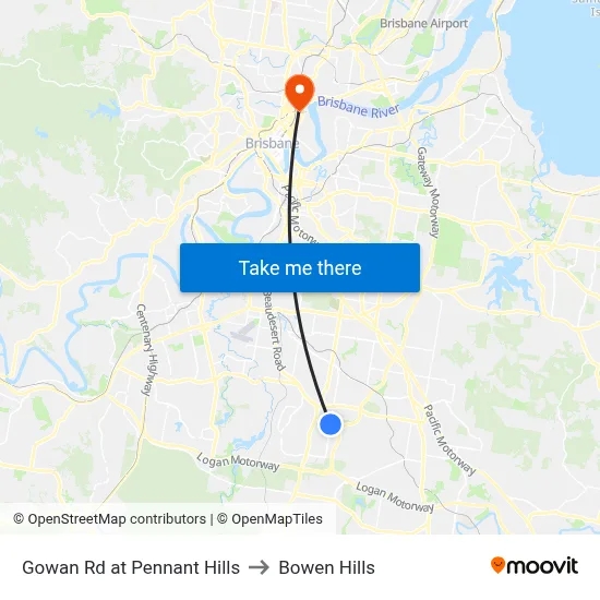 Gowan Rd at Pennant Hills to Bowen Hills map