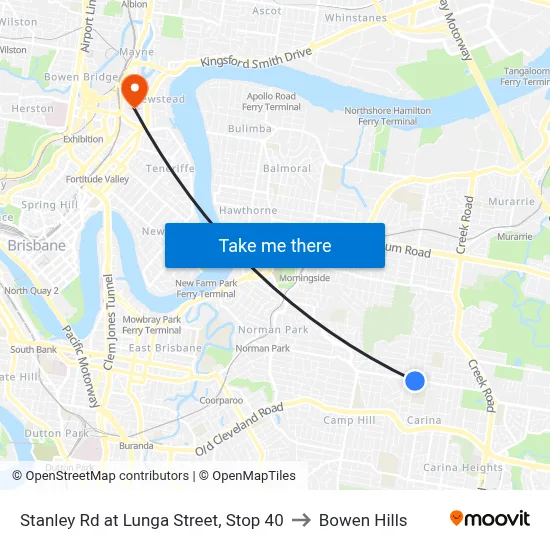 Stanley Rd at Lunga Street, Stop 40 to Bowen Hills map