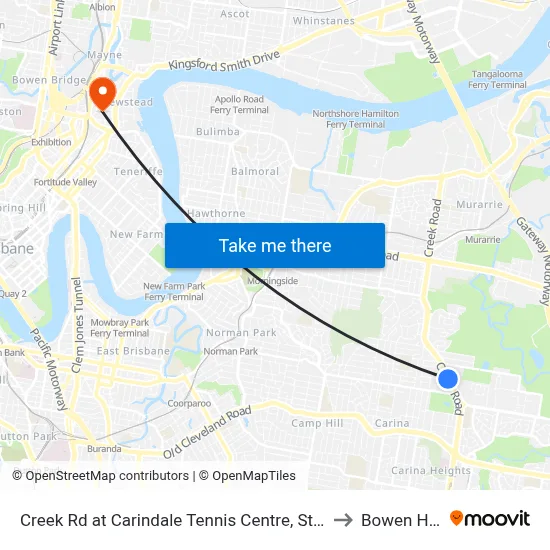 Creek Rd at Carindale Tennis Centre, Stop 46 to Bowen Hills map
