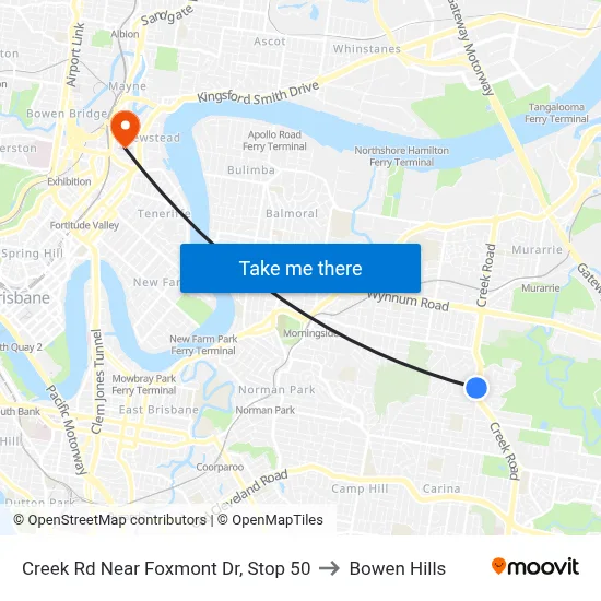 Creek Rd Near Foxmont Dr, Stop 50 to Bowen Hills map