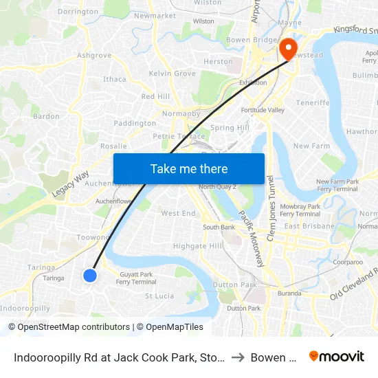 Indooroopilly Rd at Jack Cook Park, Stop 18/19 to Bowen Hills map