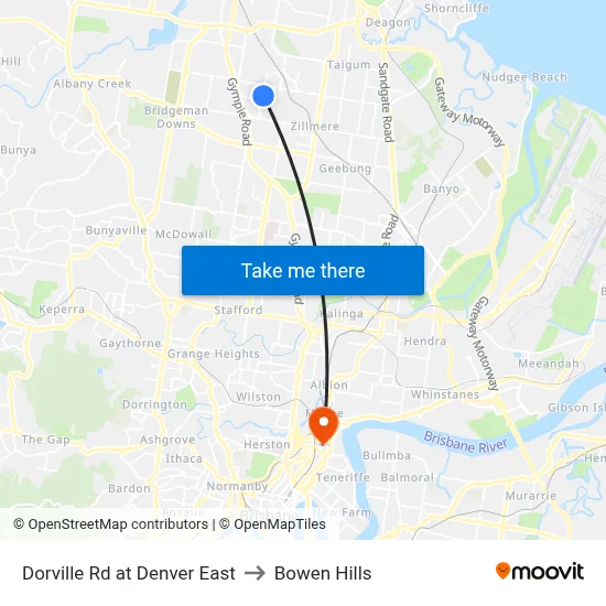 Dorville Rd at Denver East to Bowen Hills map