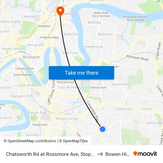 Chatsworth Rd at Rossmore Ave, Stop 32 to Bowen Hills map