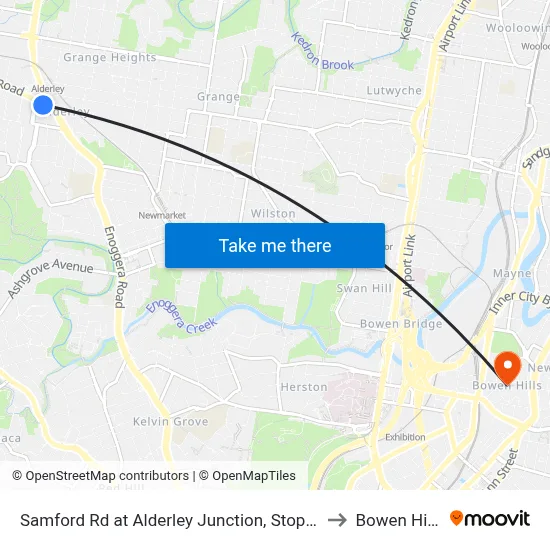 Samford Rd at Alderley Junction, Stop 26 to Bowen Hills map