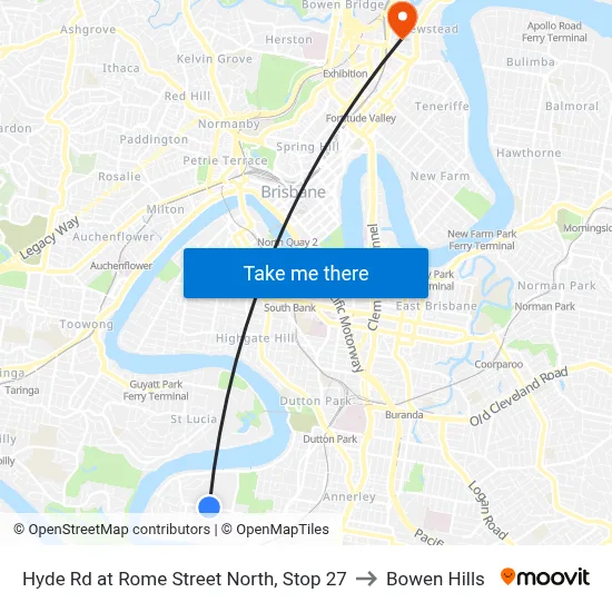 Hyde Rd at Rome Street North, Stop 27 to Bowen Hills map