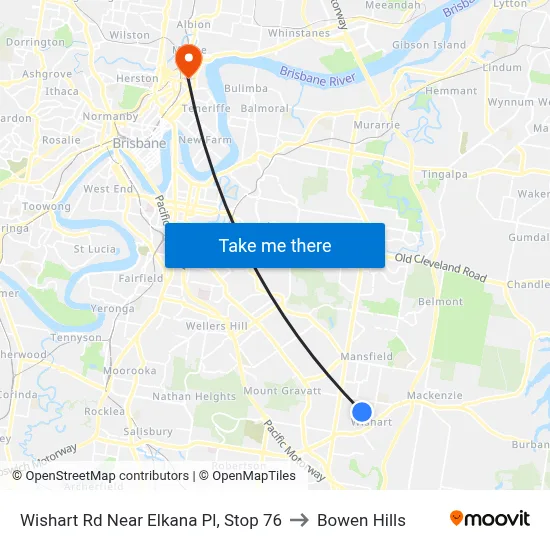 Wishart Rd Near Elkana Pl, Stop 76 to Bowen Hills map