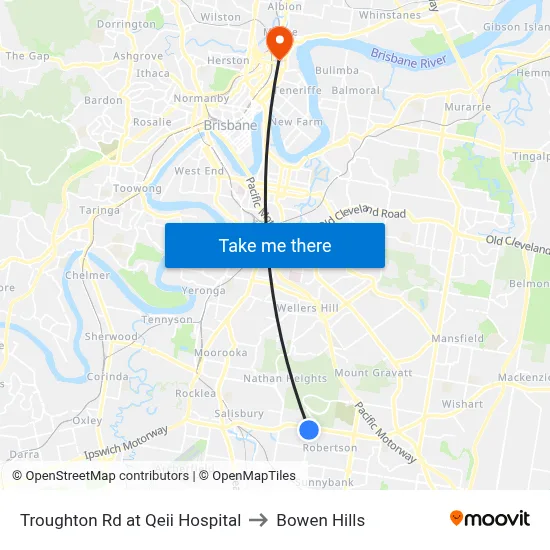 Troughton Rd at Qeii Hospital to Bowen Hills map