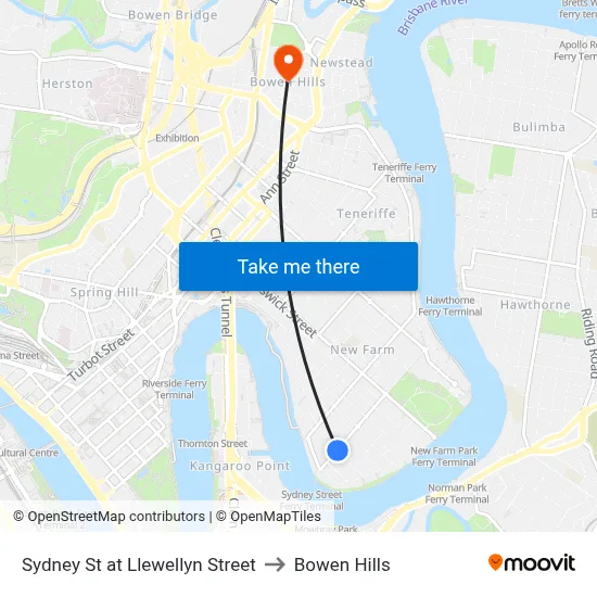 Sydney St at Llewellyn Street to Bowen Hills map