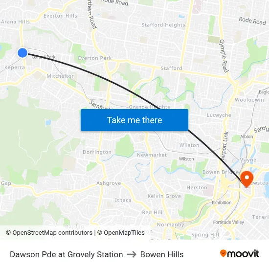 Dawson Pde at Grovely Station to Bowen Hills map