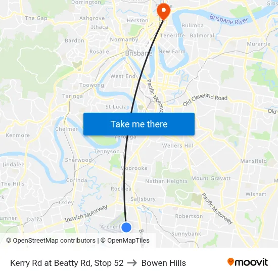 Kerry Rd at Beatty Rd, Stop 52 to Bowen Hills map