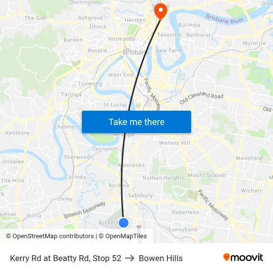 Kerry Rd at Beatty Rd, Stop 52 to Bowen Hills map