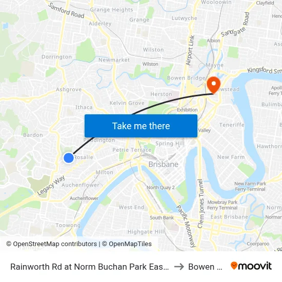 Rainworth Rd at Norm Buchan Park East, Stop 12 to Bowen Hills map