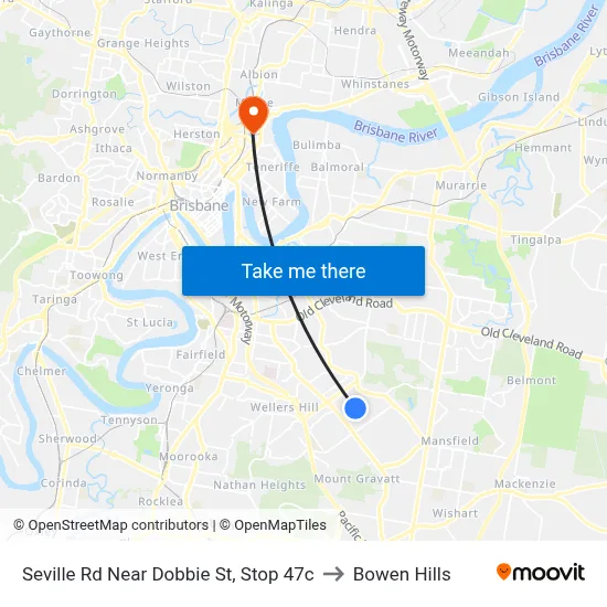 Seville Rd Near Dobbie St, Stop 47c to Bowen Hills map