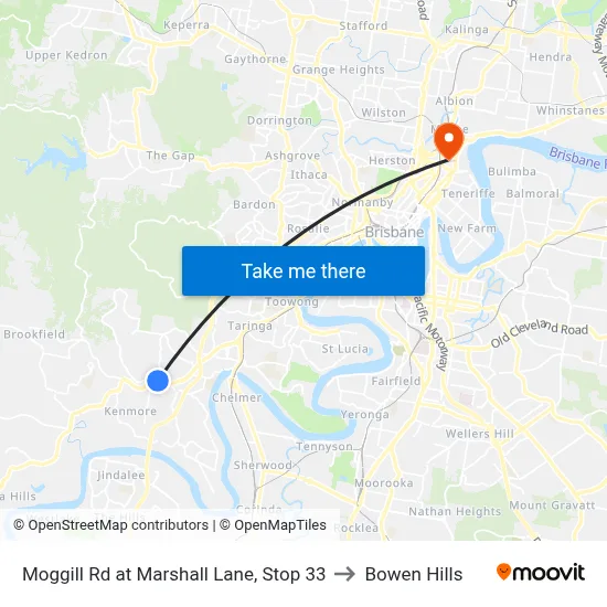 Moggill Rd at Marshall Lane, Stop 33 to Bowen Hills map