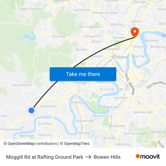 Moggill Rd at Rafting Ground Park to Bowen Hills map